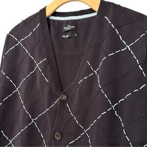 Marc Ecko XL Navy Blue Light Blue Diamond Pick Stitch Plaid Button Down Cardigan